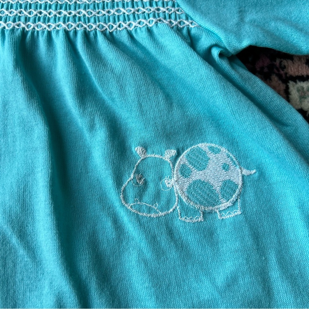 Vintage Health-Tex Blue White Hippo embroidered dress Moo Deng
